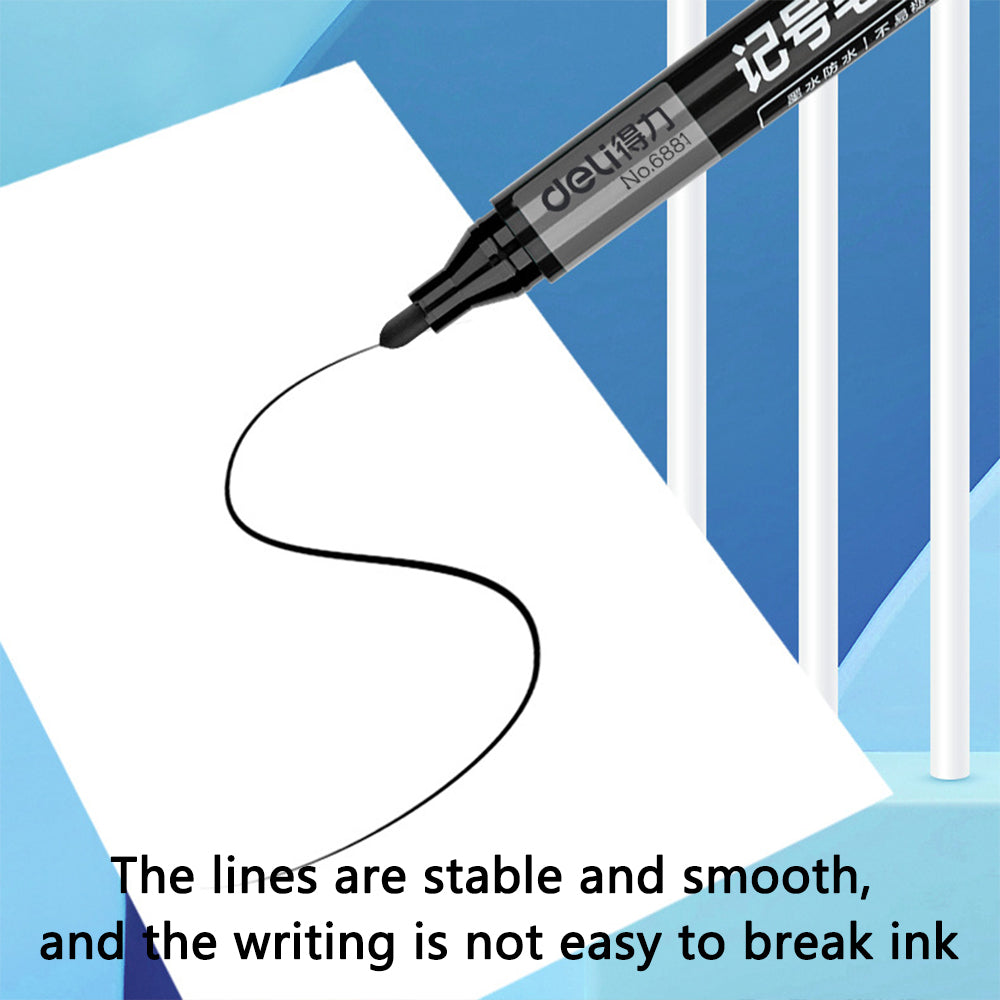 DELI 6881 10-Pack 1.8mm Oil-Based Marker Pens for Labeling, Logistics, and Large Writing - Black DELI 6881 10-Pack 1.8mm Oil-Based Marker Pens for Labeling, Logistics, and Large Writing - Black
